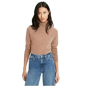 Lands' End Women's Sable Tan Cotton/Rayon Turtleneck Sweater w Cuff Buttons